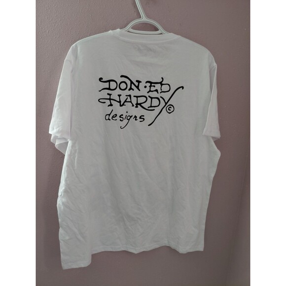 Ed Hardy Men’s XL Skull 13 “Free Forever” White Tee Y2K NWT - Picture 6 of 9